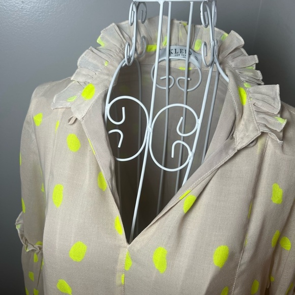 KLEID For Her Asymmetrical Hem Mini Dress Yellow Polka Dot Sz S Ruffle Collar - Picture 4 of 6